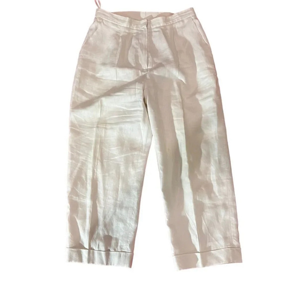 Lauren Ralph Lauren‎ White 100% Linen Cropped Pants Size 10P - Picture 1 of 3